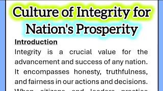 Culture of Integrity for Nations Prosperity Essay Writing in English 500 Words Video 6 [upl. by Sager54]