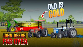 John Deere 5405 Fas Gyea  Swaraj 734 vs 3511 vs Mulcher  Rice Harvesting  fs22 gameplay [upl. by Cher]