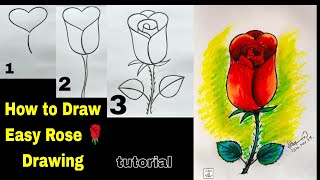 Rose flower drawing from Love Sign Easy Rose drawing tutorial step by step [upl. by Sewel]