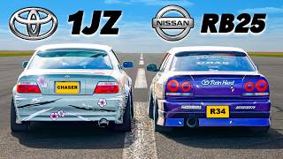 Nissan R34 v Toyota JZX100 DRAG RACE [upl. by Umont3]