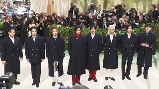 Stray Kids Lea Michele Sebastian Stan pose at Met Gala [upl. by Golanka]