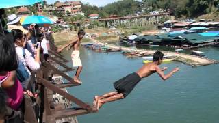 CRAZY boys jumping off Mon Bridge Thailand [upl. by Guthrey]