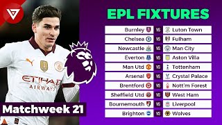 🔴 EPL FIXTURES TODAY MATCHWEEK 21  PREMIER LEAGUE 20232024 FIXTURES amp SCHEDULE [upl. by Assiralc]