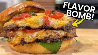 The BEST BURGER Ive Eaten In A Long Time  Pizza Burger Recipe [upl. by Bonni57]