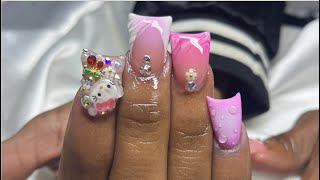 Acrylic fullset freestyle  duck nails🦆🩷 [upl. by Enair263]