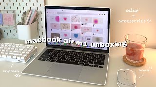 macbook air m1 unboxing 2023 💗💻  setup  accessories ˚✧｡ [upl. by Boys293]