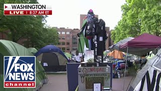 George Washington statue draped in Palestinian flag on DC campus [upl. by Jadd]