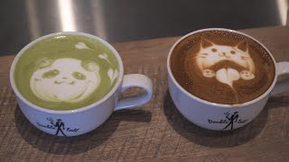 Japanese Cute Latte Art  Cat Panda  Matcha Latte [upl. by Anaek]