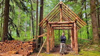 Log Woodshed Build Part 3 Roof Ridge Beam amp Rafters [upl. by Appilihp368]