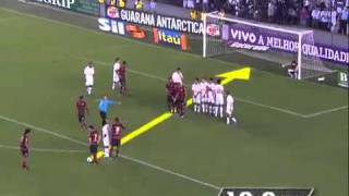 Gol de Falta do Ronaldinho Por baixo da barreira contra Santos 4 x Flamengo 5 [upl. by Annie]