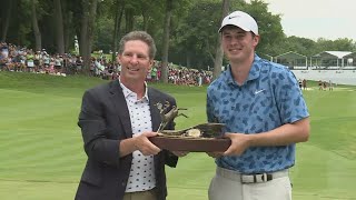 Davis Thompson receives championship trophy in 2024 John Deere Classic [upl. by Newra]