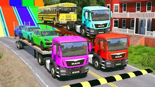 TRANSPORTING PIXAR CARS amp FRUITS WITH COLORED amp JOHN DEERE vs CLAAS vs TRACTORS  BeamNGdrive 1000 [upl. by Eirrehc]