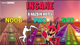 A Hazbin Hotel  INSANE  Noob vs Pro vs God Fortnite Music Blocks [upl. by Acinorrev]