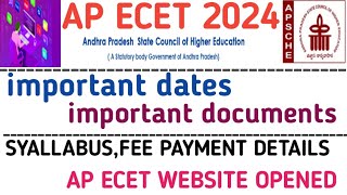 ap ecet 2024 important dates ap ecet application fee details ap ecet detailed notification release [upl. by Ynnelg]