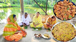 চিংড়ি মাছের ভুনা সাথে কলা থোড়ের ডালনা একদম গ্রাম্য দুটি রান্না সাথে দুপুরে খাওয়া দাওয়া [upl. by Anemix]