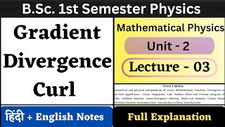 Gradient Divergence and Curl  Unit2  L03  BSc 1st Semester Physics  Vector Calculus physics [upl. by Chobot]