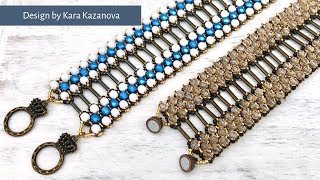 Free Beaded Bracelet Pattern  Nefertiti Bracelet Tutorial  Firepolish Bugle Toggle Clasp [upl. by Archaimbaud]