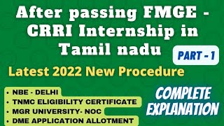 FMGE  2022 Internship CRRI In Tamil Nadu Latest 2022 procedure  Complete Steps amp Procedure [upl. by Taddeo]