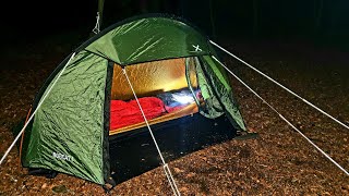 Wild camping Tent camping in wild woodland amp Bushcraft cooking a cowboy steak over hot campfire [upl. by Yrolam]