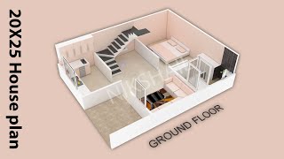 500 Sqft Design 20X25 House plan 3d map [upl. by Eicam224]