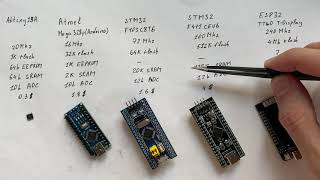 Comparison of Attiny13 Arduino STM32 F103 F411 ESP32 TTGO TDisplay [upl. by Ennis]