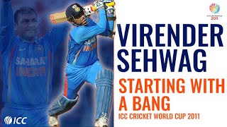 Virender Sehwag Five matches five firstball boundaries  Cricket World Cup 2011 [upl. by Eichman759]