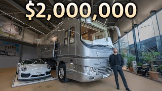 Touring a 2000000 Luxury Motorhome with Secret Supercar Garage [upl. by Eenehs813]