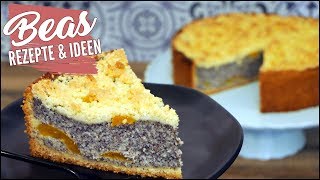 Streusel Mohnkuchen Rezept mit Aprikosen  Backen [upl. by Havard]