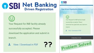 Your Request for INB facility already successfully accepted  SBI INB registration problem solved [upl. by Chelton]