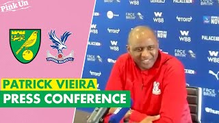 Patrick Vieira press conference ahead of Norwich City  The Pink Un [upl. by Veedis]