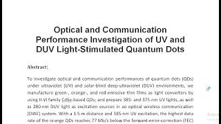 Optical and Communication Performance Investigation of UV and DUV Light Stimulated Quantum Dots [upl. by Brunell412]