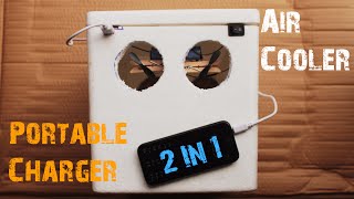 How to make an AIR COOLER and PORTABLE CHARGER at home  All in One  Just 5 mins [upl. by Ahseit]