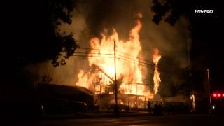 Under construction home destroyed by fire early Wednesday morning in Monrovia California [upl. by Tirrag40]