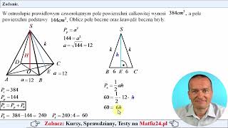 W ostrosłupie dane pole całkowite i pole podstawy  MatFiz24pl 👈 [upl. by Ellerahc]