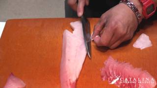 Sushi Tutorial How to cut and prepare Yellowtail Hamachi [upl. by Oeak]