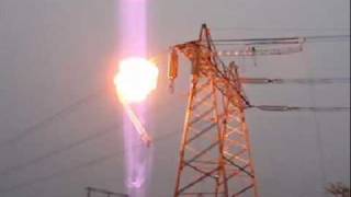 Overhead power line explosive detonation of implosive deadend joint [upl. by Araccot]