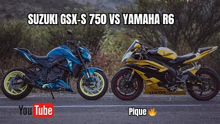 SUZUKI GSXS 750 VS YAMAHA R6  ARRANCONES  PIQUE 14 DE MILLA [upl. by Onaireves]