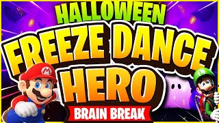 Mario Freeze Dance Hero 👻 Halloween Brain Break 👻 Just Dance 👻 GoNoodle 👻 Mario Run Challenge [upl. by Eimat]