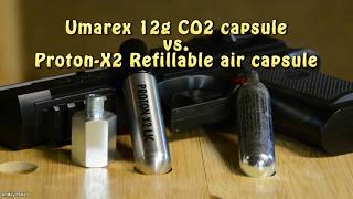 Umarex 12g CO2 vs ProtonX2 refillable HPA capsule [upl. by Ruelu]