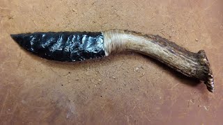 662020 Mounting a Rainbow Obsidian Knife Blade to an Antler Handle [upl. by Cissy562]