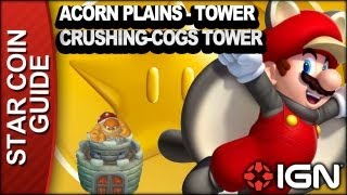 New Super Mario Bros U 3 Star Coin Walkthrough  Acorn Plains Tower CrushingCogs Tower [upl. by Ebbarta]