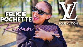 Louis Vuitton Felicie Pochette Review  LV Pochette Mod Shots amp What Fits  Luxury Purse Review [upl. by Dick162]