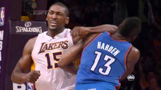 Metta World Peace elbows James Harden HD [upl. by Inanuah]