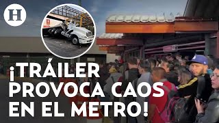 ¡Volcadura de tráiler suspende servicio de la Línea 5 del Metro Cae sobre malla ciclónica del STC [upl. by Ycat]