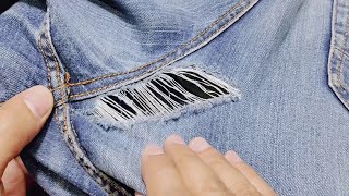 How to repair a hole in jeans between the legs without using a piece of cloth [upl. by Rothstein]