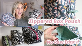 Zippered Box Pouch Sewing Tutorial No Raw Edges  3 Sizes [upl. by Pepi]