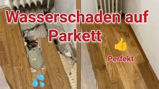 Parkett Wasserschaden reparieren  kleiner Wasserschaden auf Parkett  Beseitigung von Wasserschäden [upl. by Assital]