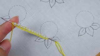 hand embroidery pearl and 9 layer thread combine cute flower allover design for party dress [upl. by Kobe]