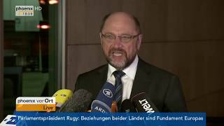 Martin Schulz vor seinem Treffen mit Angela Merkel und Horst Seehofer am 220118 [upl. by Letniuq]