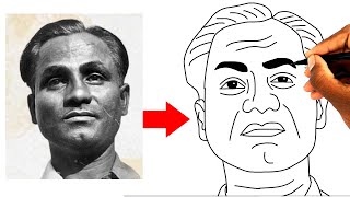 Hockey Player Dhyan chand drawing outline easy  National Sports day of India drawing  dhyan chand [upl. by Josephson890]